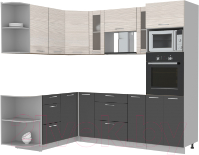 Кухонный гарнитур Интерлиния Мила 1.68x2.4 левая без столешницы (вудлайн кремовый/антрацит) - фото