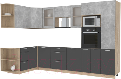 Кухонный гарнитур Интерлиния Мила 1.68x3.2 левая без столешницы (бетон/антрацит) - фото