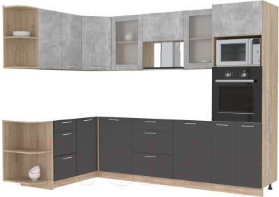 Кухонный гарнитур Интерлиния Мила 1.68x2.8 левая без столешницы (бетон/антрацит) - фото