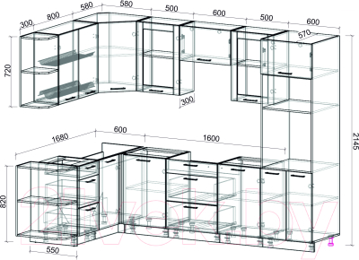 Кухонный гарнитур Интерлиния Мила 1.68x2.8 левая без столешницы (бетон/антрацит)