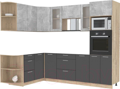 Кухонный гарнитур Интерлиния Мила 1.68x2.6 левая без столешницы (бетон/антрацит) - фото