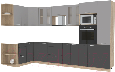 Кухонный гарнитур Интерлиния Мила 1.68x3.4 левая без столешницы (серебристый/антрацит) - фото