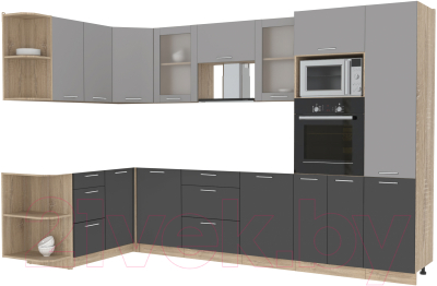 Кухонный гарнитур Интерлиния Мила 1.68x3.2 левая без столешницы (серебристый/антрацит) - фото