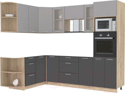 Кухонный гарнитур Интерлиния Мила 1.68x2.6 левая без столешницы (серебристый/антрацит) - фото