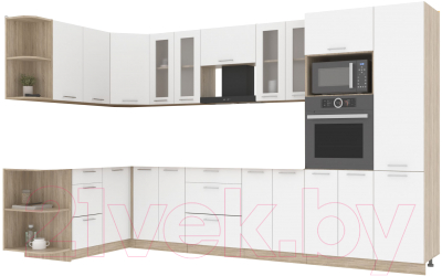 Кухонный гарнитур Интерлиния Мила 1.68x3.4 левая без столешницы (белый платинум) - фото