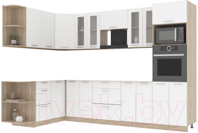 Кухонный гарнитур Интерлиния Мила 1.68x3.0 левая без столешницы (белый платинум) - фото