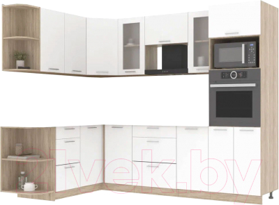 Кухонный гарнитур Интерлиния Мила 1.68x2.6 левая без столешницы (белый платинум) - фото