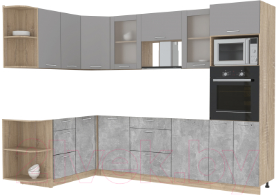 Кухонный гарнитур Интерлиния Мила 1.68x2.8 левая без столешницы (серебристый/бетон) - фото