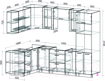 Кухонный гарнитур Интерлиния Мила 1.68x2.6 левая без столешницы (серебристый/бетон)
