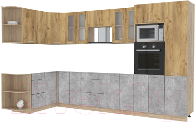 Кухонный гарнитур Интерлиния Мила 1.68x3.4 левая без столешницы (дуб золотой/бетон) - фото