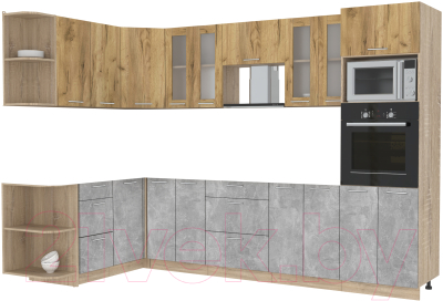 Кухонный гарнитур Интерлиния Мила 1.68x3.0 левая без столешницы (дуб золотой/бетон) - фото