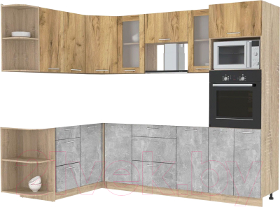 Кухонный гарнитур Интерлиния Мила 1.68x2.6 левая без столешницы (дуб золотой/бетон) - фото