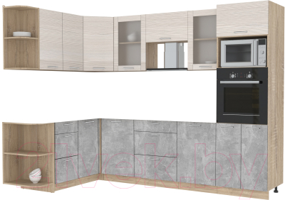 Кухонный гарнитур Интерлиния Мила 1.68x2.8 левая без столешницы (вудлайн кремовый/бетон) - фото