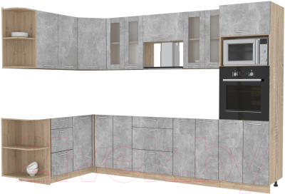 Кухонный гарнитур Интерлиния Мила 1.68x3.0 левая без столешницы (бетон/бетон) - фото
