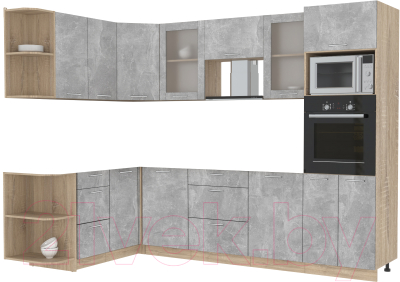 Кухонный гарнитур Интерлиния Мила 1.68x2.8 левая без столешницы (бетон/бетон) - фото