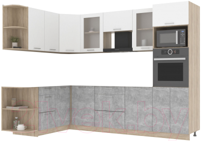 Кухонный гарнитур Интерлиния Мила 1.68x2.8 левая без столешницы (белый платинум/бетон) - фото