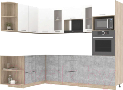 Кухонный гарнитур Интерлиния Мила 1.68x2.6 левая без столешницы (белый платинум/бетон) - фото