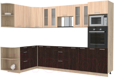 Кухонный гарнитур Интерлиния Мила 1.68x3.0 левая без столешницы (дуб молочный/дуб венге) - фото