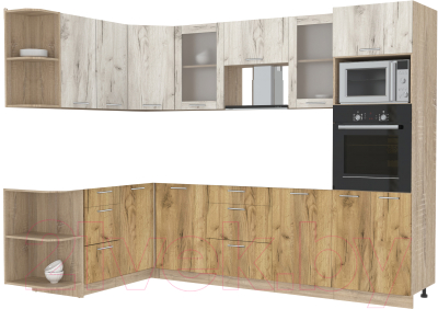 Кухонный гарнитур Интерлиния Мила 1.68x2.8 левая без столешницы (дуб белый/дуб золотой) - фото