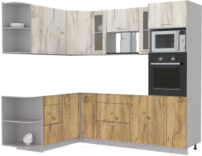 Кухонный гарнитур Интерлиния Мила 1.68x2.4 левая без столешницы (дуб белый/дуб золотой) - фото