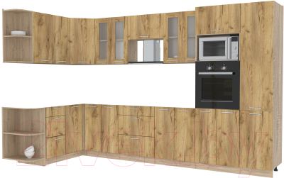 Кухонный гарнитур Интерлиния Мила 1.68x3.4 левая без столешницы (дуб золотой/дуб золотой) - фото