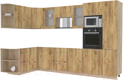 Кухонный гарнитур Интерлиния Мила 1.68x3.2 левая без столешницы (дуб золотой/дуб золотой) - фото