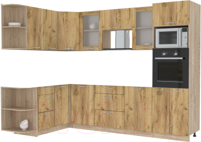 Кухонный гарнитур Интерлиния Мила 1.68x2.8 левая без столешницы (дуб золотой/дуб золотой) - фото