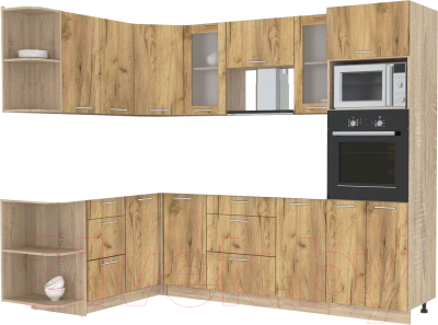 Кухонный гарнитур Интерлиния Мила 1.68x2.6 левая без столешницы (дуб золотой/дуб золотой) - фото