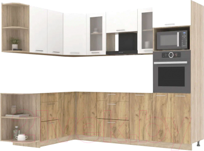 Кухонный гарнитур Интерлиния Мила 1.68x2.6 левая без столешницы (белый платинум/дуб золотой) - фото