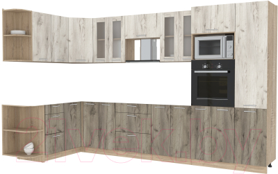 Кухонный гарнитур Интерлиния Мила 1.68x3.4 левая без столешницы (дуб белый/дуб серый) - фото