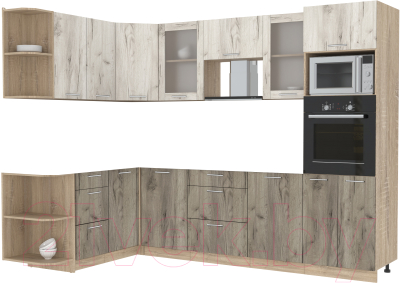 Кухонный гарнитур Интерлиния Мила 1.68x2.8 левая без столешницы (дуб белый/дуб серый) - фото