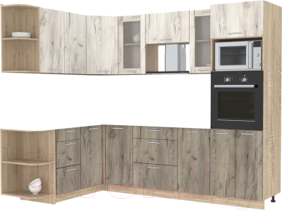 Кухонный гарнитур Интерлиния Мила 1.68x2.6 левая без столешницы (дуб белый/дуб серый) - фото