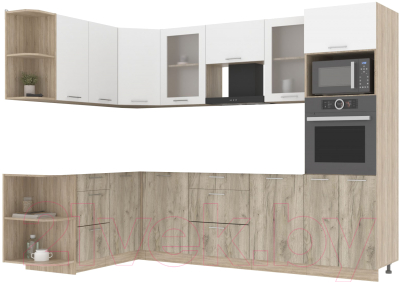 Кухонный гарнитур Интерлиния Мила 1.68x2.8 левая без столешницы (белый платинум/дуб серый) - фото