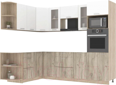 Кухонный гарнитур Интерлиния Мила 1.68x2.6 левая без столешницы (белый платинум/дуб серый) - фото