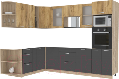 Кухонный гарнитур Интерлиния Мила 1.88x2.8 левая без столешницы (дуб золотой/антрацит) - фото