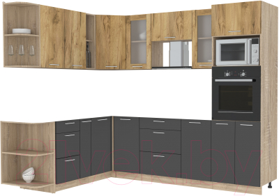 Кухонный гарнитур Интерлиния Мила 1.88x2.6 левая без столешницы (дуб золотой/антрацит) - фото