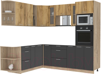 Кухонный гарнитур Интерлиния Мила 1.88x2.4 левая без столешницы (дуб золотой/антрацит) - фото
