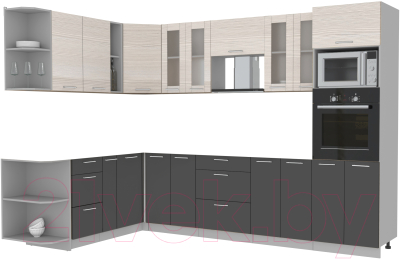 Кухонный гарнитур Интерлиния Мила 1.88x3.0 левая без столешницы (вудлайн кремовый/антрацит) - фото