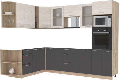 Кухонный гарнитур Интерлиния Мила 1.88x2.8 левая без столешницы (вудлайн кремовый/антрацит) - фото