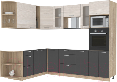 Кухонный гарнитур Интерлиния Мила 1.88x2.6 левая без столешницы (вудлайн кремовый/антрацит) - фото