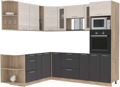 Кухонный гарнитур Интерлиния Мила 1.88x2.4 левая без столешницы (вудлайн кремовый/антрацит) - фото