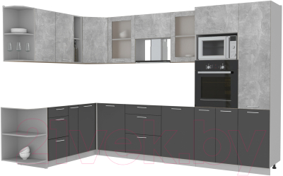 Кухонный гарнитур Интерлиния Мила 1.88x3.2 левая без столешницы (бетон/антрацит) - фото