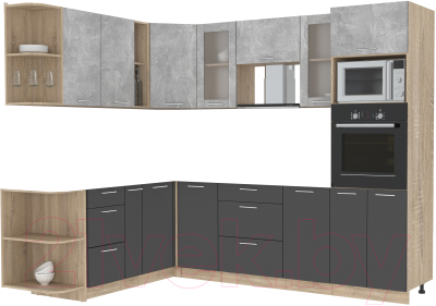 Кухонный гарнитур Интерлиния Мила 1.88x2.6 левая без столешницы (бетон/антрацит) - фото