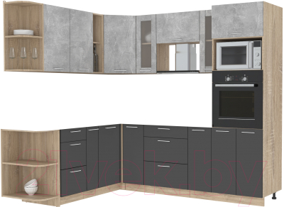 Кухонный гарнитур Интерлиния Мила 1.88x2.4 левая без столешницы (бетон/антрацит) - фото