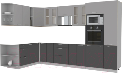 Кухонный гарнитур Интерлиния Мила 1.88x3.4 левая без столешницы (серебристый/антрацит) - фото