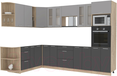 Кухонный гарнитур Интерлиния Мила 1.88x3.0 левая без столешницы (серебристый/антрацит) - фото