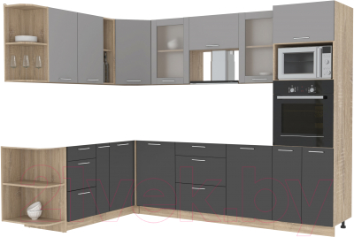 Кухонный гарнитур Интерлиния Мила 1.88x2.8 левая без столешницы (серебристый/антрацит) - фото