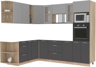 Кухонный гарнитур Интерлиния Мила 1.88x2.6 левая без столешницы (серебристый/антрацит) - фото
