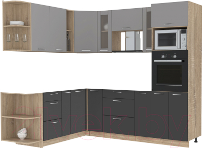 Кухонный гарнитур Интерлиния Мила 1.88x2.4 левая без столешницы (серебристый/антрацит) - фото