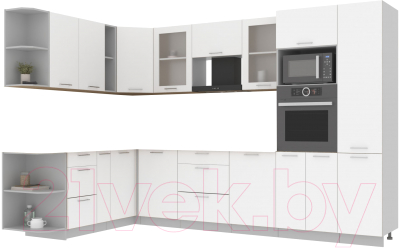 Кухонный гарнитур Интерлиния Мила 1.88x3.2 левая без столешницы (белый платинум) - фото